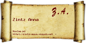 Zintz Anna névjegykártya